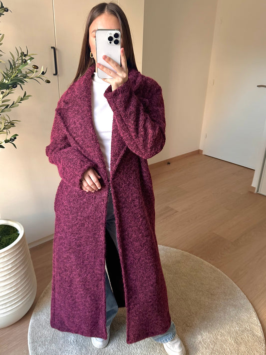 Manteau long texturé I Bordeaux