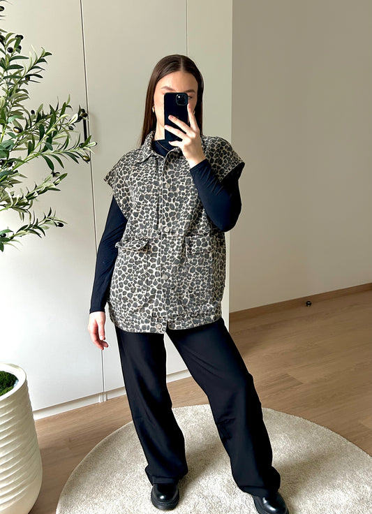 Veste en jean sans manches I Leopard